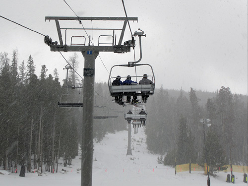 Skiers sitting on a Chair Lift