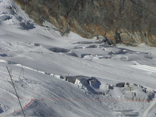 Slalom courses set-up on the Sass Fee glacier, Switzerland