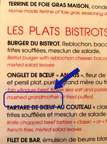 Menu at The Bistrot de l'Orée